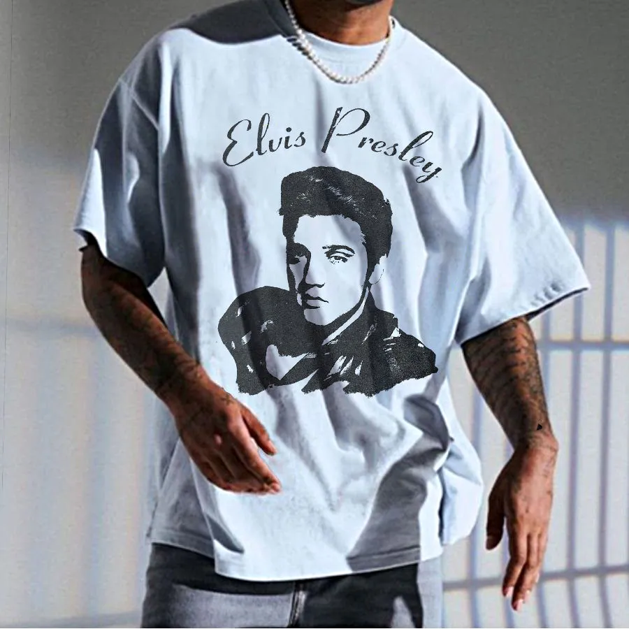 Elvis Vintage Print Crew Neck Casual Men's T-Shirt sold by Shopnova