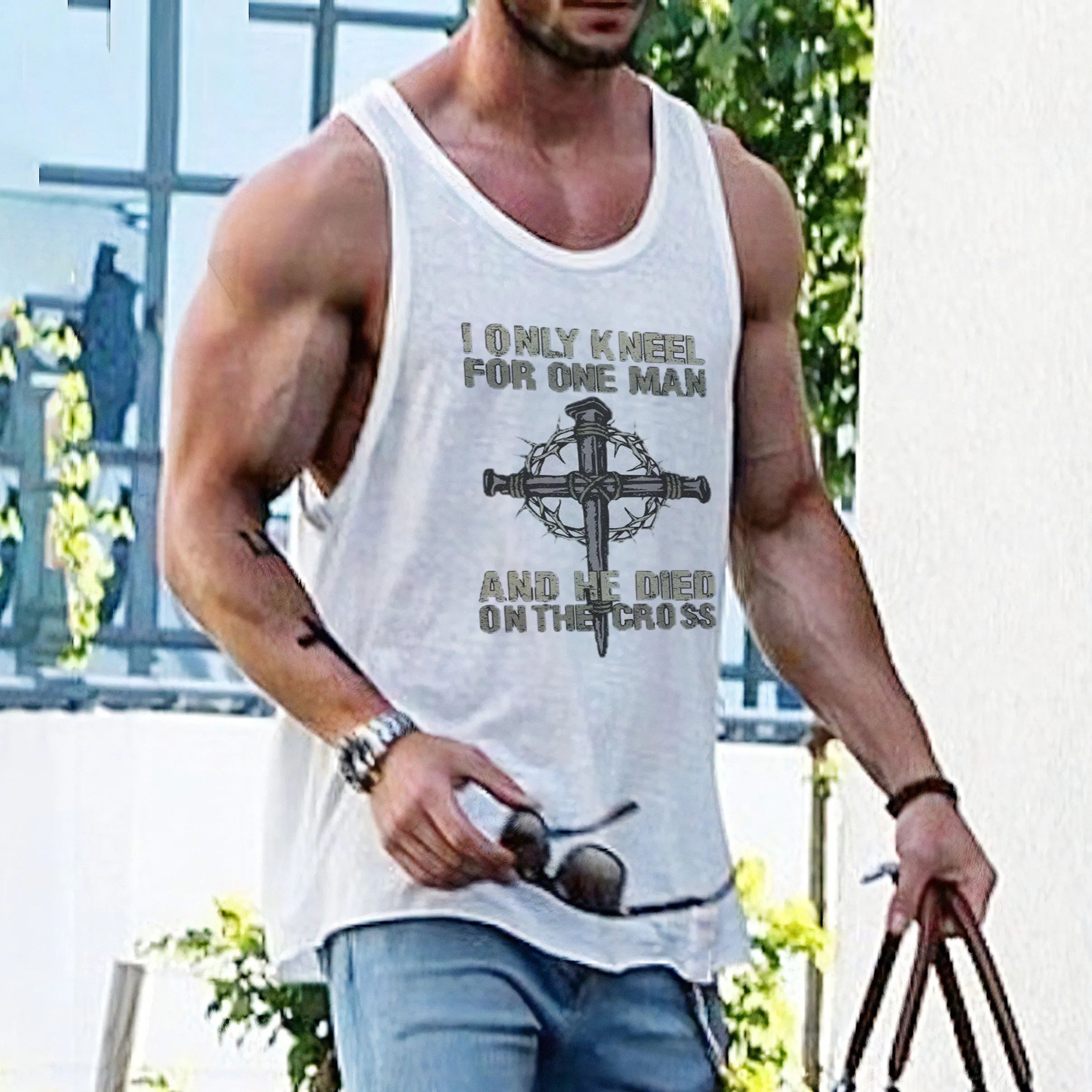 Men's Streetwear Cross Print Tank Top sold by Shopnova