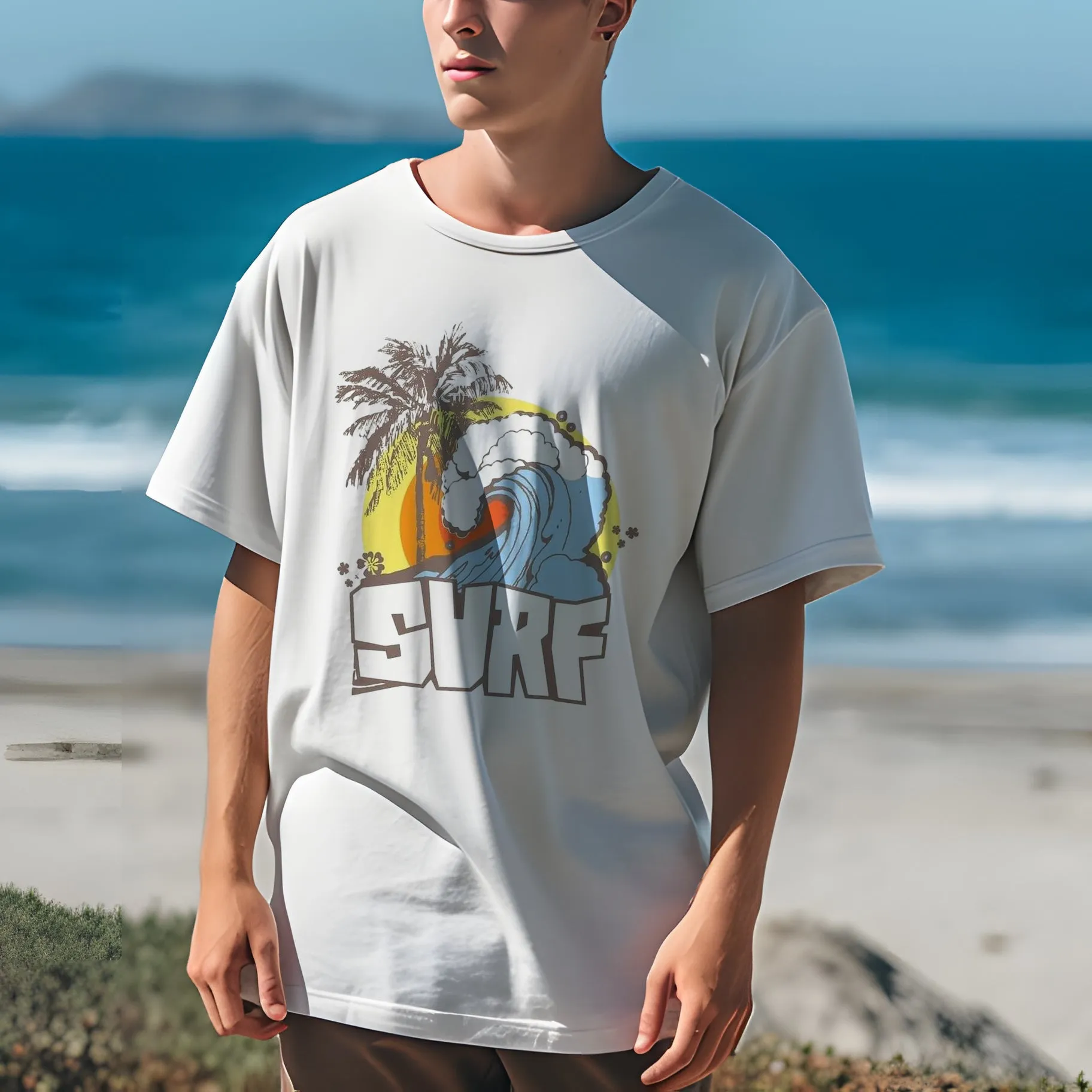 Sunset Ocean Wave Surf Print Men'sT-shirt sold by Shopnova