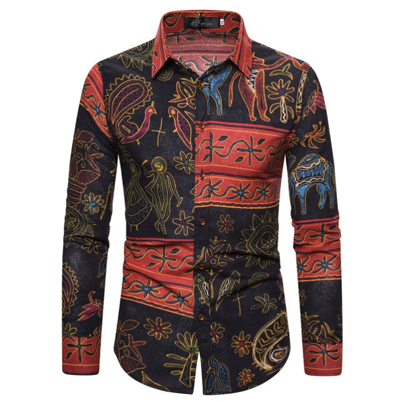 Long-sleeved Shirt With Lapel Print sold by Shopnova