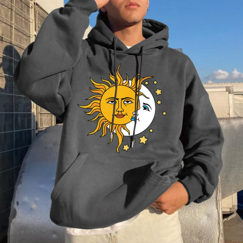 Sun Moon Graphic Print Loose Casual Men's Sweatshirt sold by Shopnova