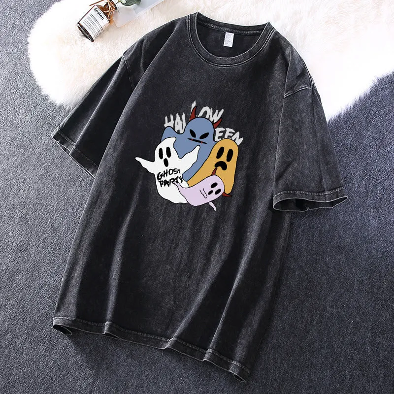 Spooktacular Fun Ghosts Print Men's Washed Black Color Tee sold by Shopnova product image thumbnail 2