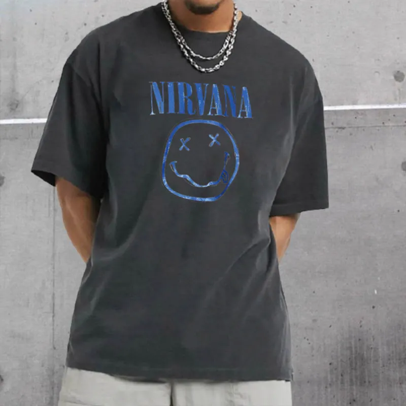 Nirvana Graphic Print Loose Men's Short Sleeve T-Shirt sold by Shopnova