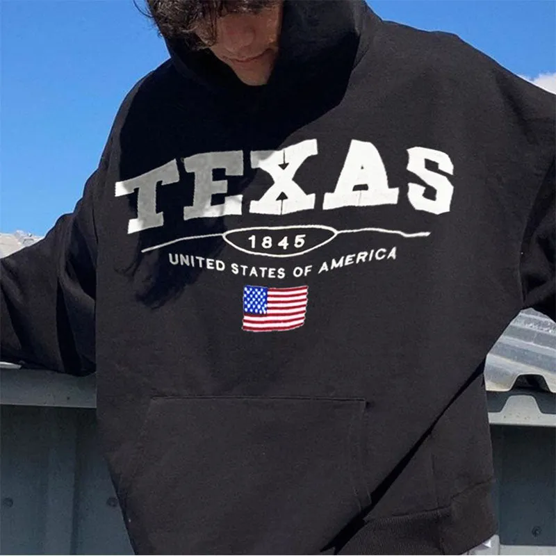 Texas Print Streetwear Men's Fleece Hoodie Black 320g sold by Shopnova product image thumbnail 2
