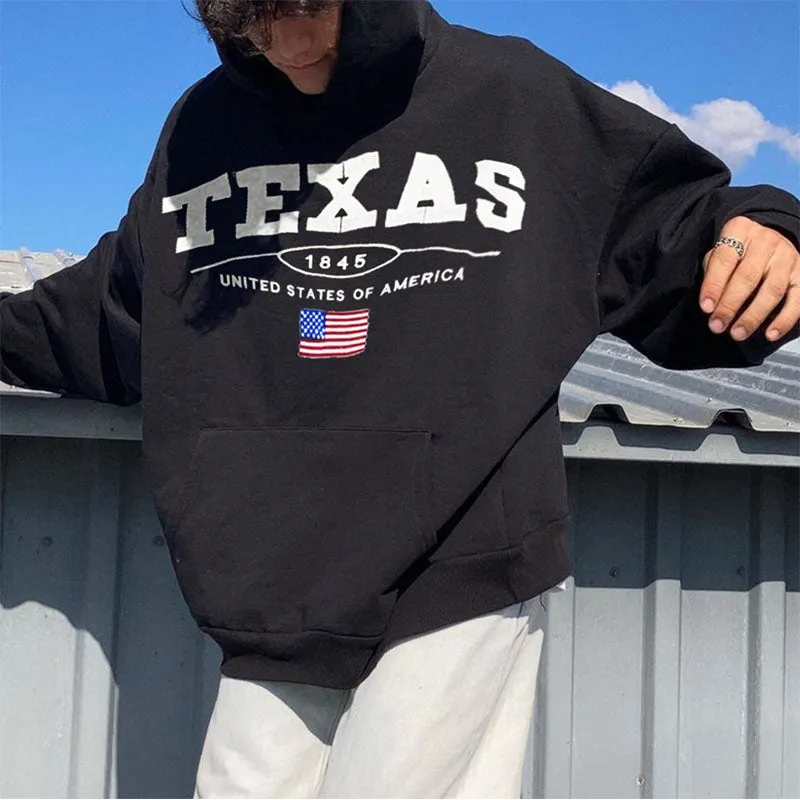 Texas Print Streetwear Men's Fleece Hoodie Black 320g sold by Shopnova product image thumbnail 3