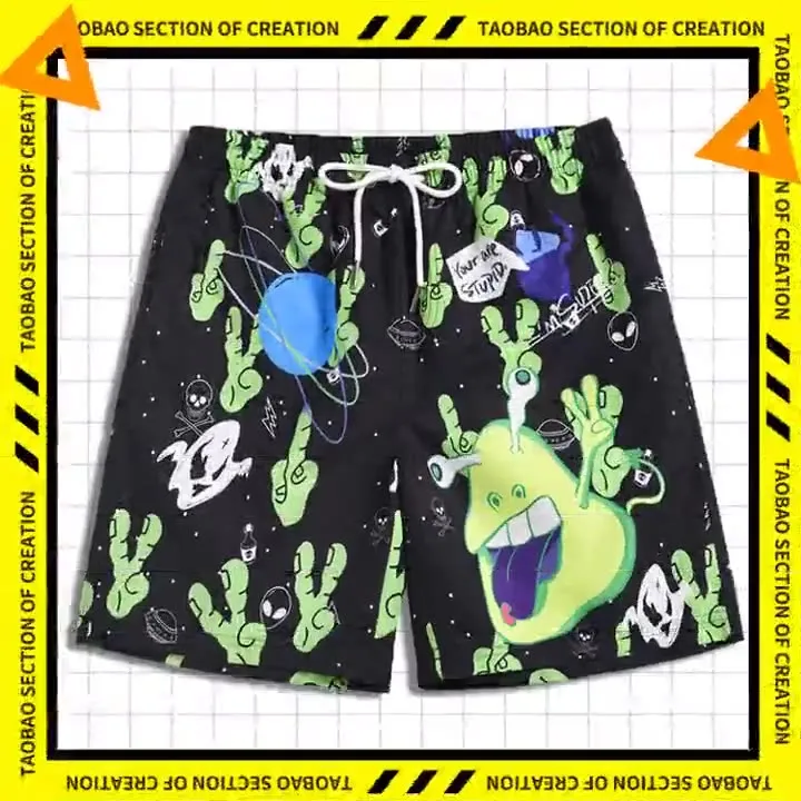 Men's beach pants loose casual cartoon printed shorts sold by Shopnova