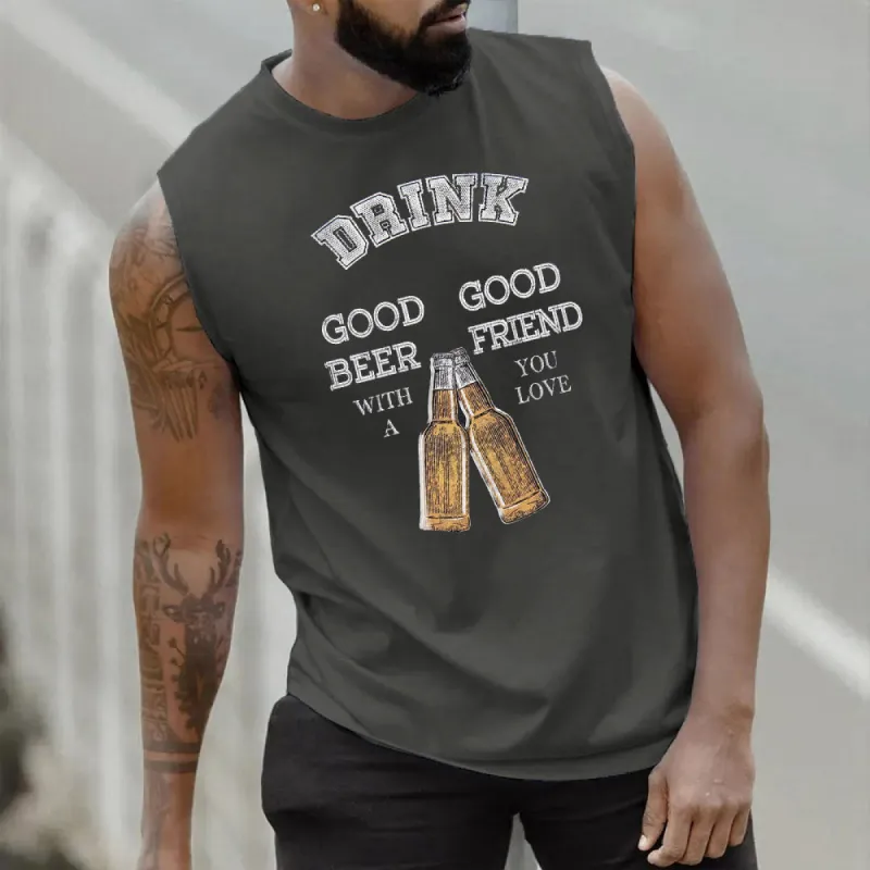 Drink Beer Graphic Print Loose Men's Tank Top sold by Shopnova