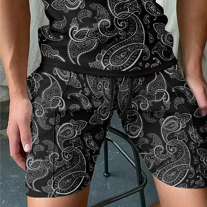 Paisley Print Lace Up Casual Vacation Men's Shorts sold by Shopnova product image thumbnail 5