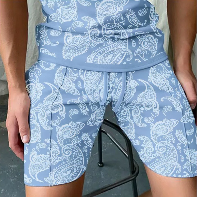 Paisley Print Lace Up Casual  Vacation Men's Shorts sold by Shopnova