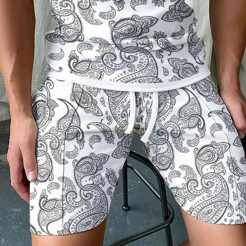 Paisley Print Lace Up Casual Vacation Men's Shorts sold by Shopnova product image thumbnail 2