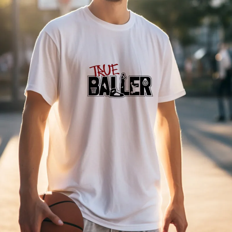 Basketball-inspired True Baller Letter Print Tee sold by Shopnova