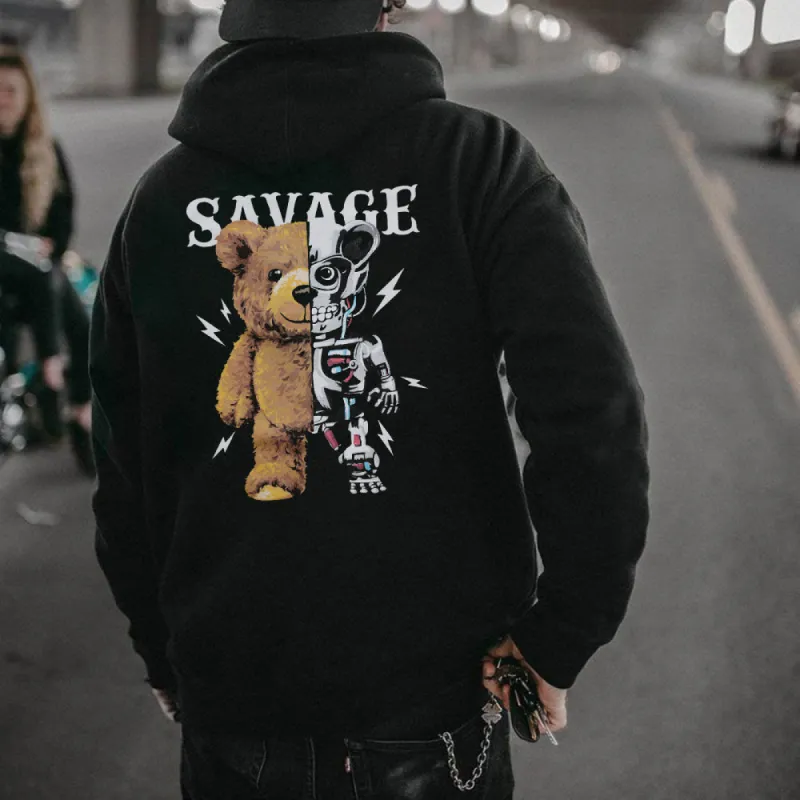 Clearance-Savage Bear Print Men's Hoodie-2XL sold by Shopnova