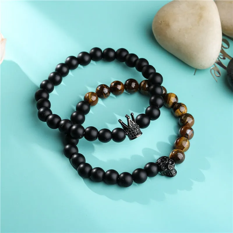 8mm Black Agate Crown Skull Bracelet Set sold by Shopnova product image thumbnail 3