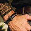 8mm Black Agate Crown Skull Bracelet Set sold by Shopnova
