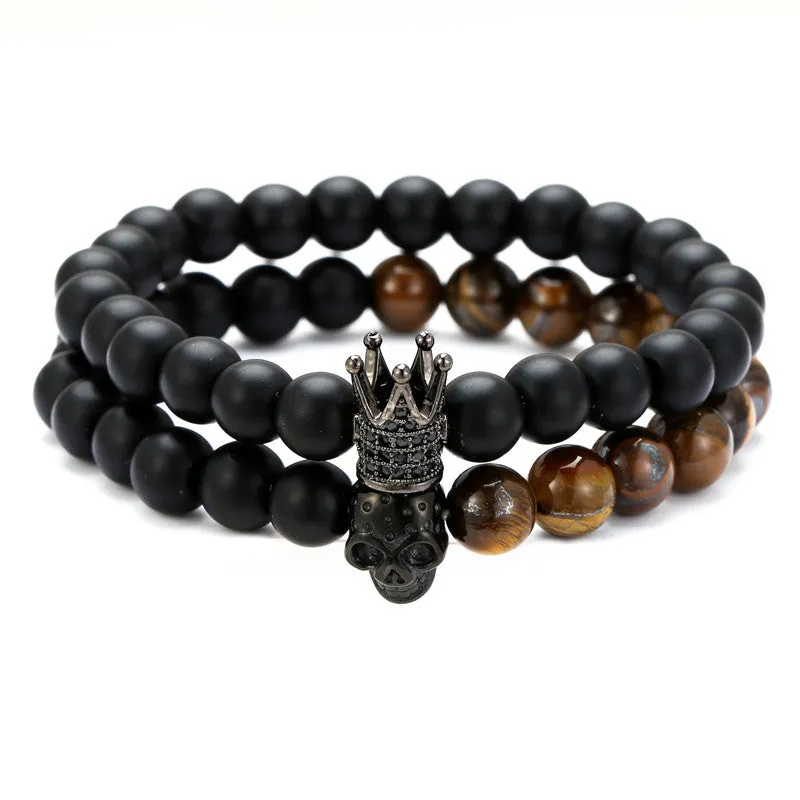 8mm Black Agate Crown Skull Bracelet Set sold by Shopnova product image thumbnail 5