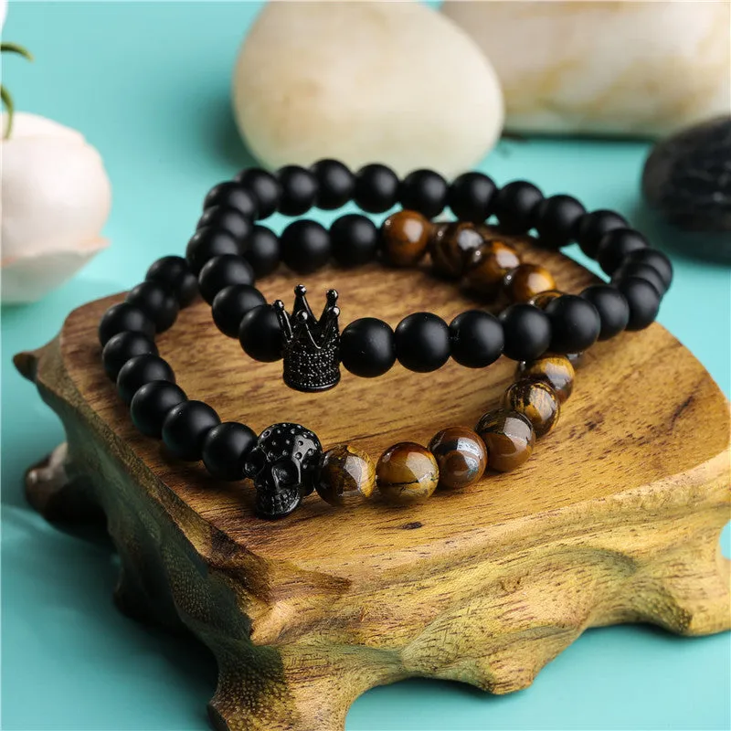 8mm Black Agate Crown Skull Bracelet Set sold by Shopnova product image thumbnail 4