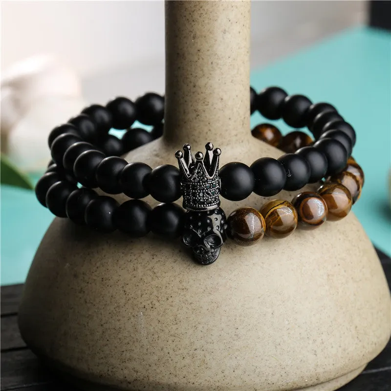 8mm Black Agate Crown Skull Bracelet Set sold by Shopnova product image thumbnail 2