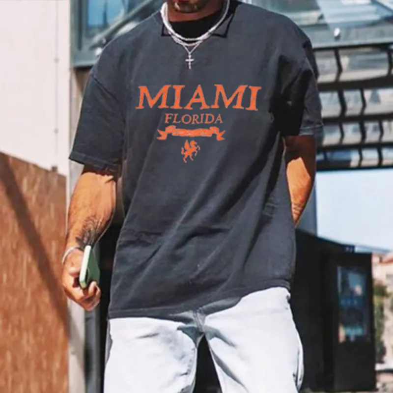 Miami Graphic Print Loose Men's Short Sleeve T-Shirt sold by Shopnova