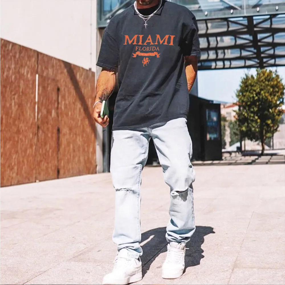 Miami Graphic Print Loose Men's Short Sleeve T-Shirt sold by Shopnova product image thumbnail 2