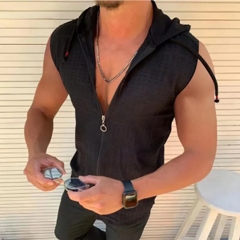 Men's Sleeveless Zip Front Hoodie sold by Shopnova