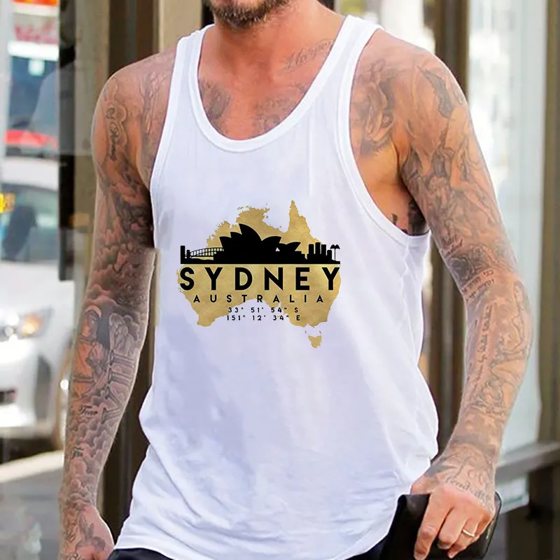 Men's Sydney Print Casual Tank Aussie Singlet-A sold by Shopnova product image thumbnail 2