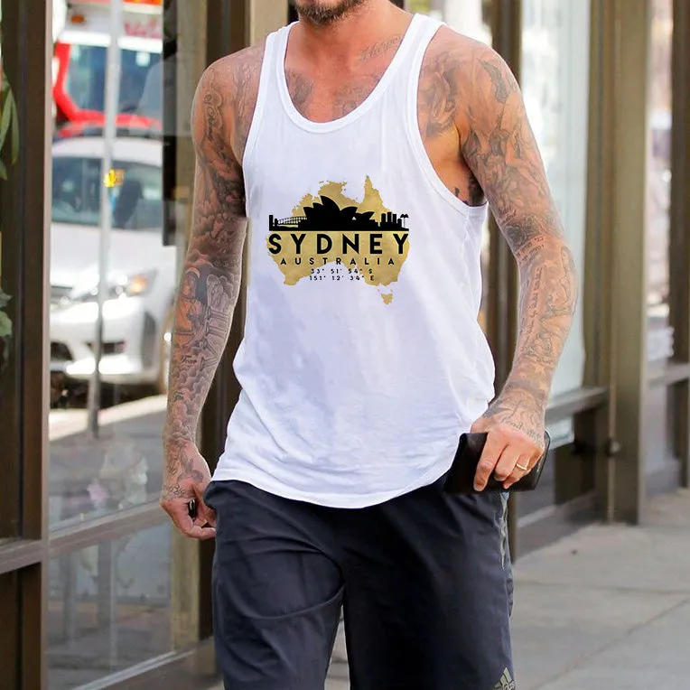 Men's Sydney Print Casual Tank Aussie Singlet-A sold by Shopnova