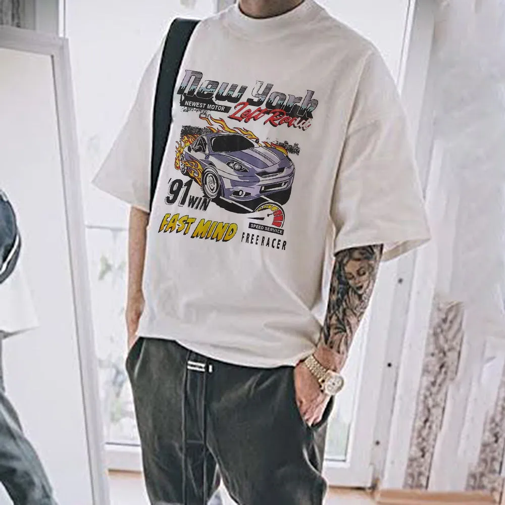 Racing Letter Graphics Casual Loose Short Sleeve Men's T-Shirt sold by Shopnova product image thumbnail 2