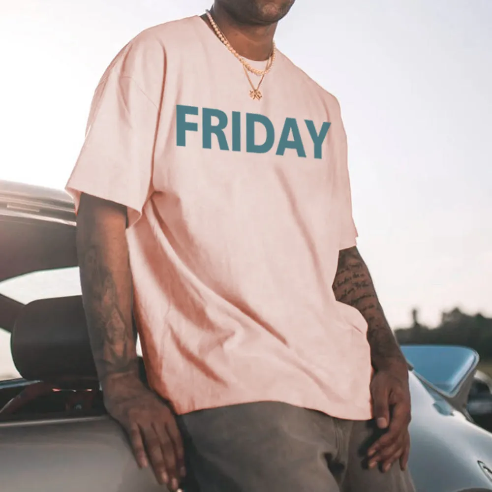Friday Letters Print Short Sleeve Loose Men's T-Shirt sold by Shopnova
