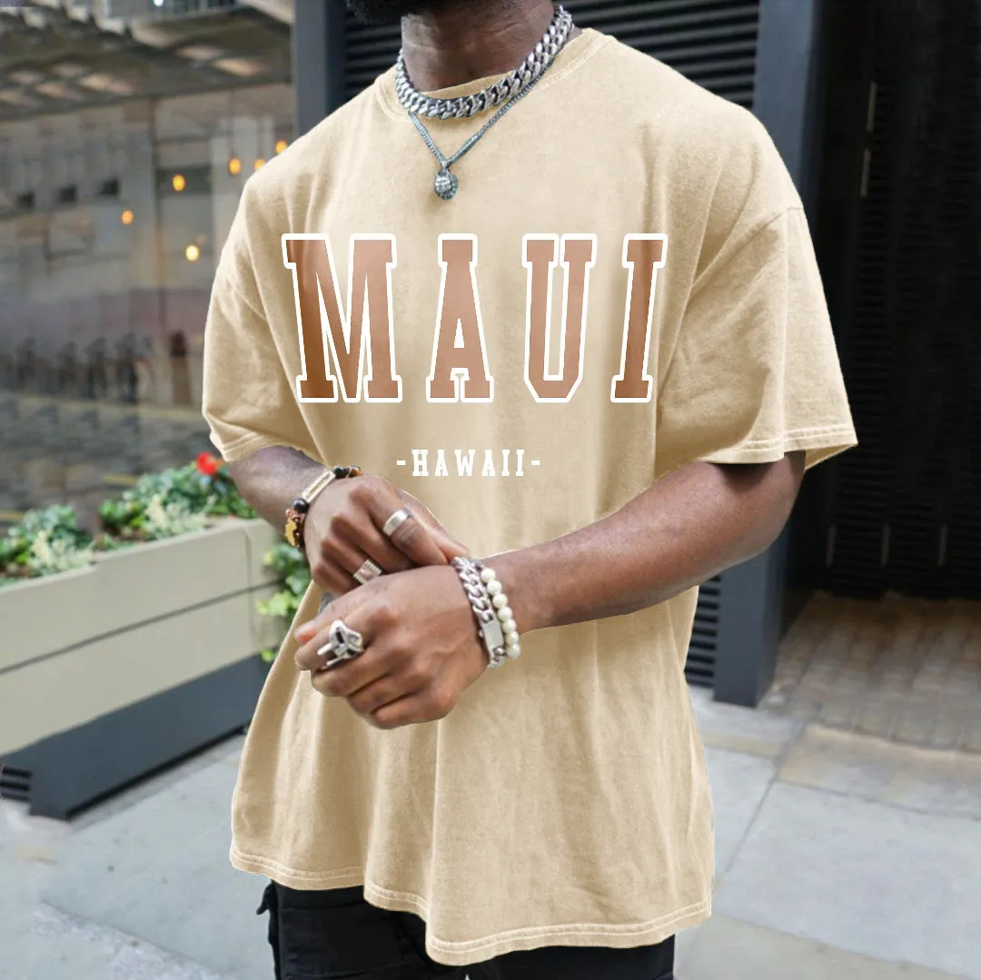 "MAUI" Print Men's Retro Loose Fit T-Shirts sold by Shopnova product image thumbnail 4