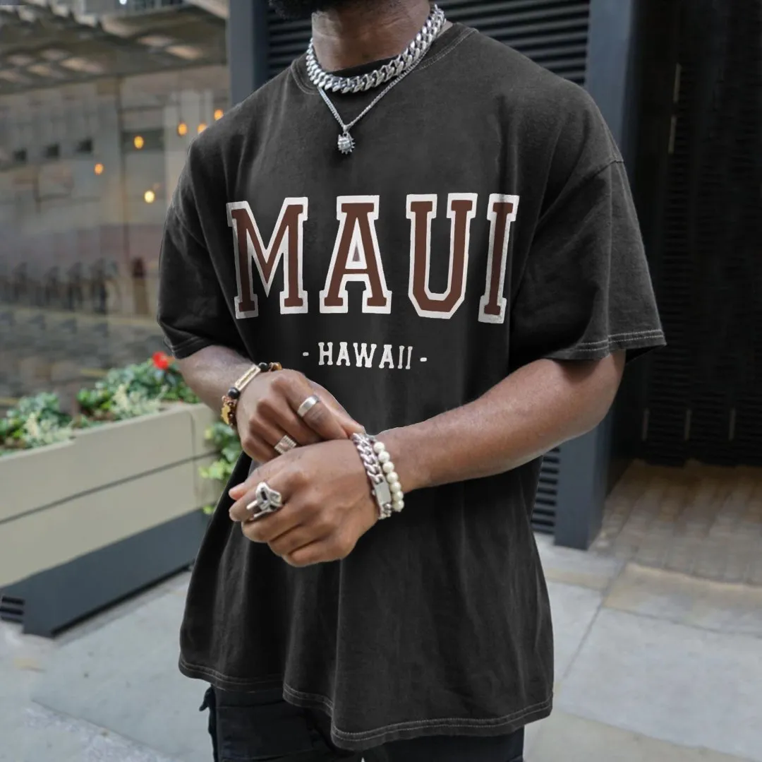 "MAUI" Print Men's Retro Loose Fit T-Shirts sold by Shopnova product image thumbnail 2