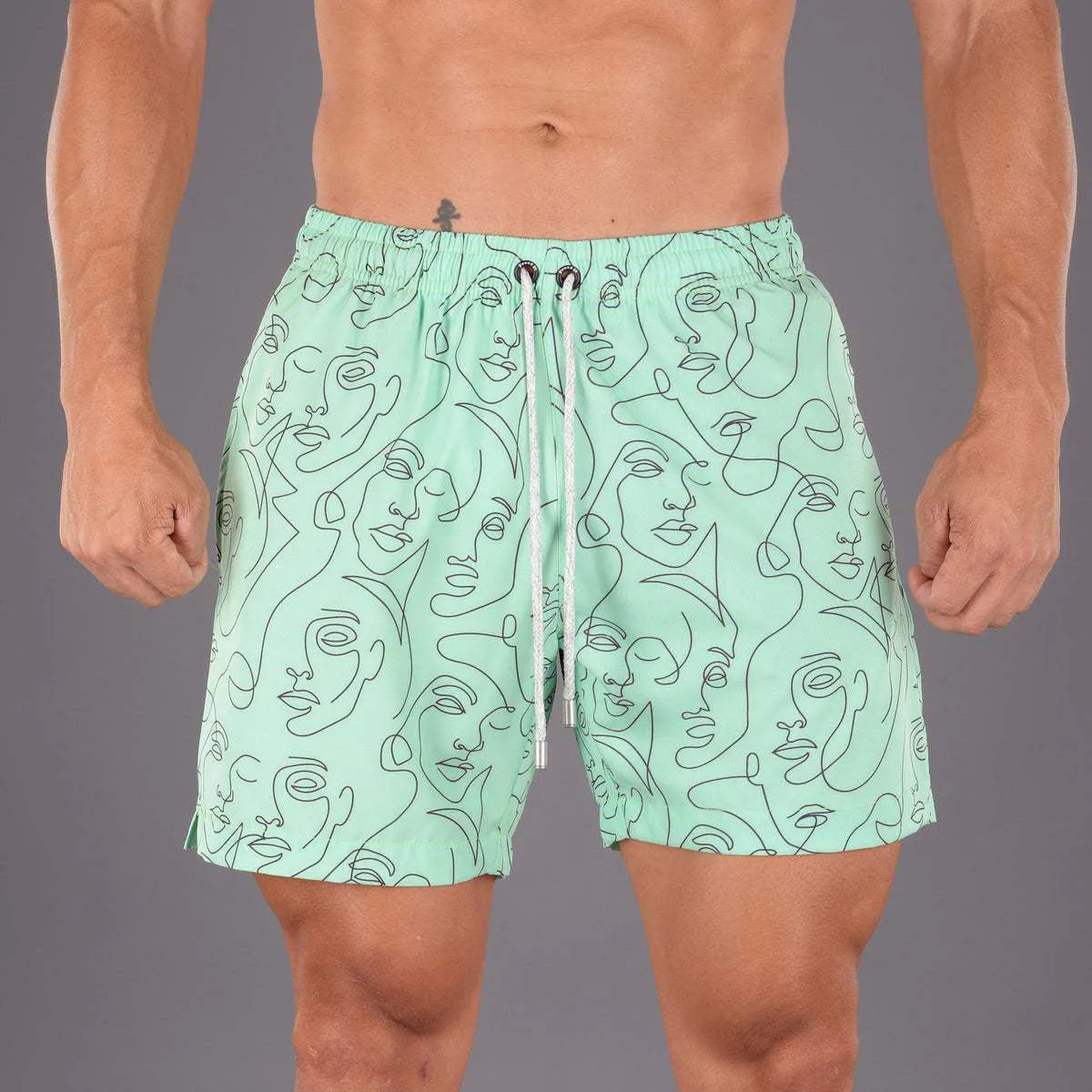 Abstract Face Print Casual Beach Vacation Men's Shorts sold by Shopnova product image thumbnail 5