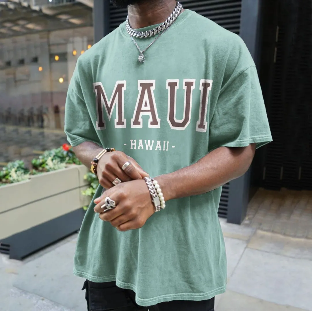 "MAUI" Print Men's Retro Loose Fit T-Shirts sold by Shopnova