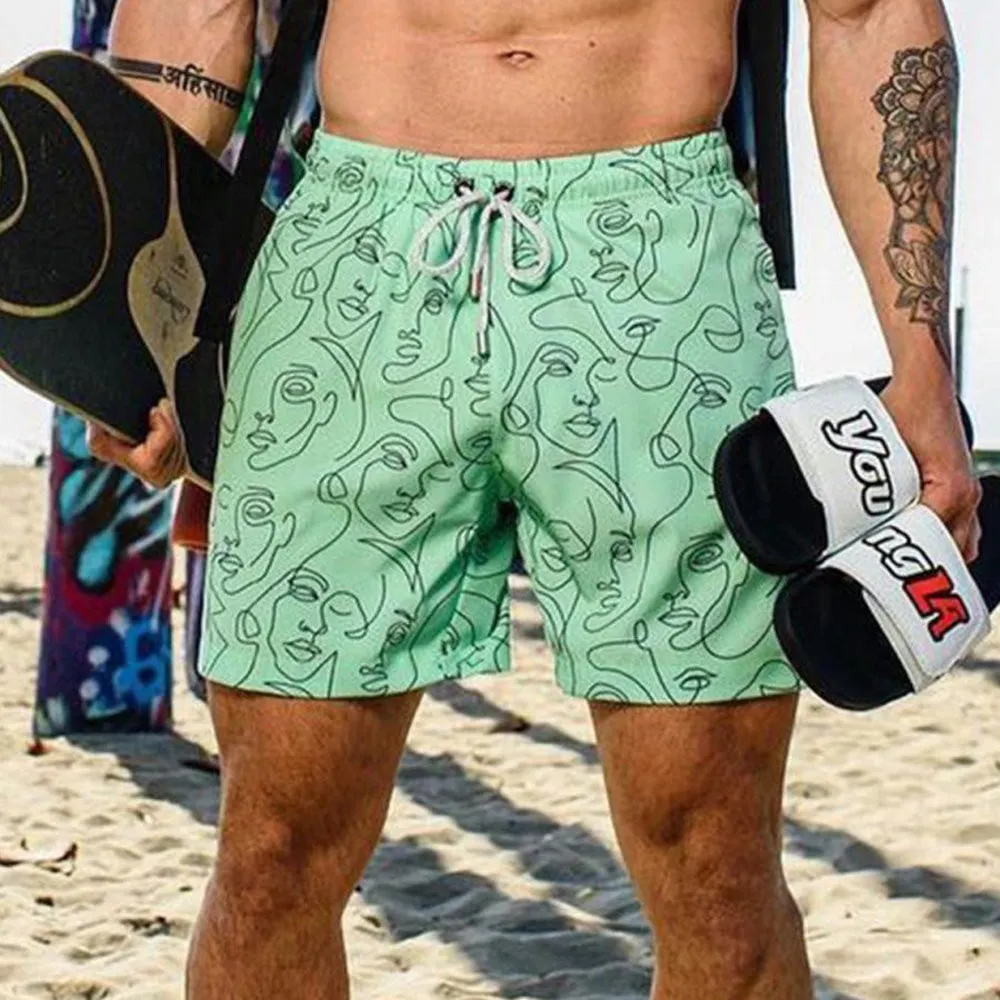 Abstract Face Print Casual Beach Vacation Men's Shorts sold by Shopnova product image thumbnail 4