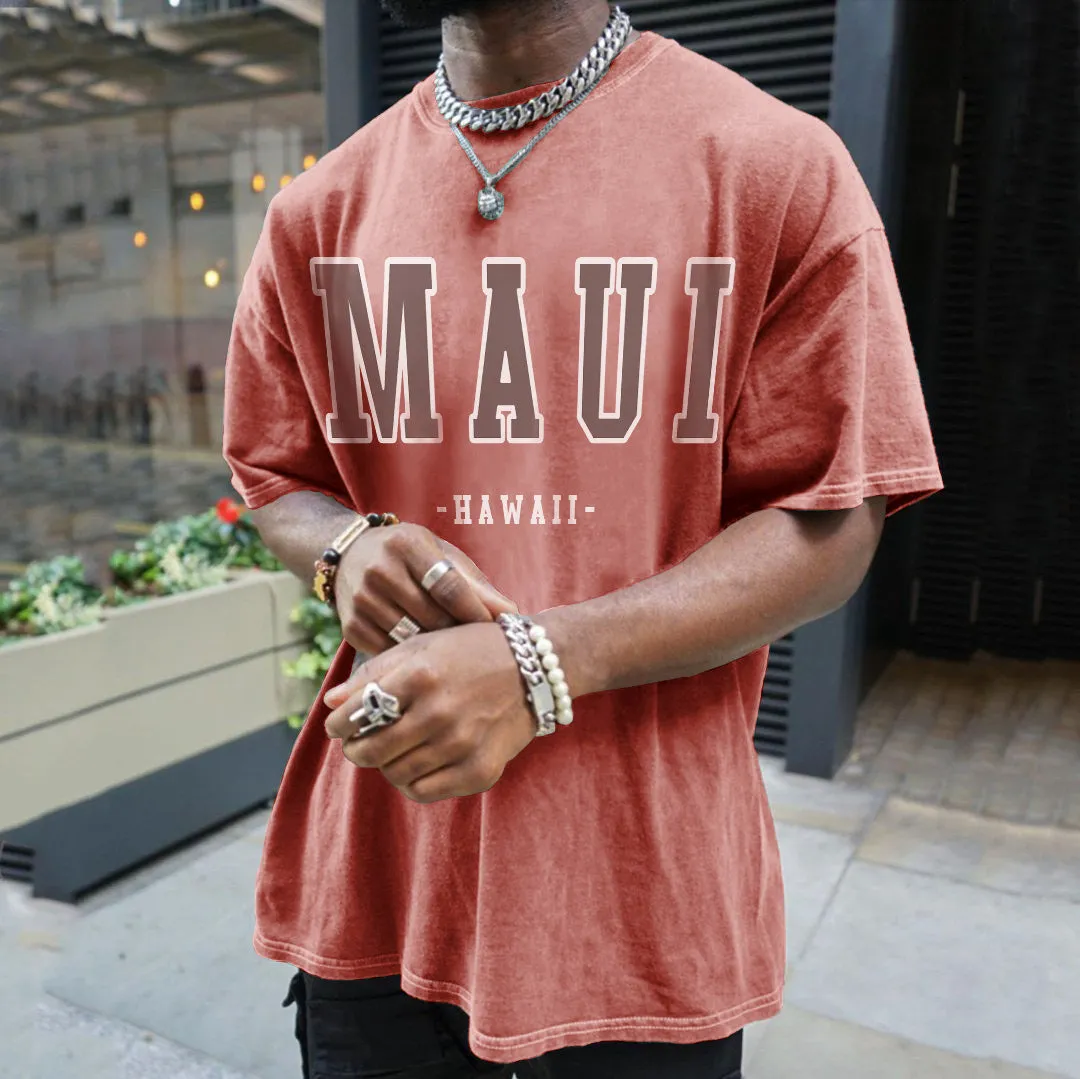 "MAUI" Print Men's Retro Loose Fit T-Shirts sold by Shopnova product image thumbnail 5