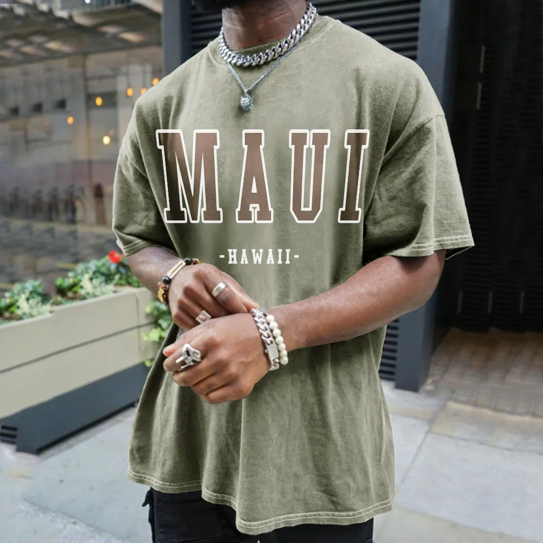 "MAUI" Print Men's Retro Loose Fit T-Shirts sold by Shopnova product image thumbnail 3