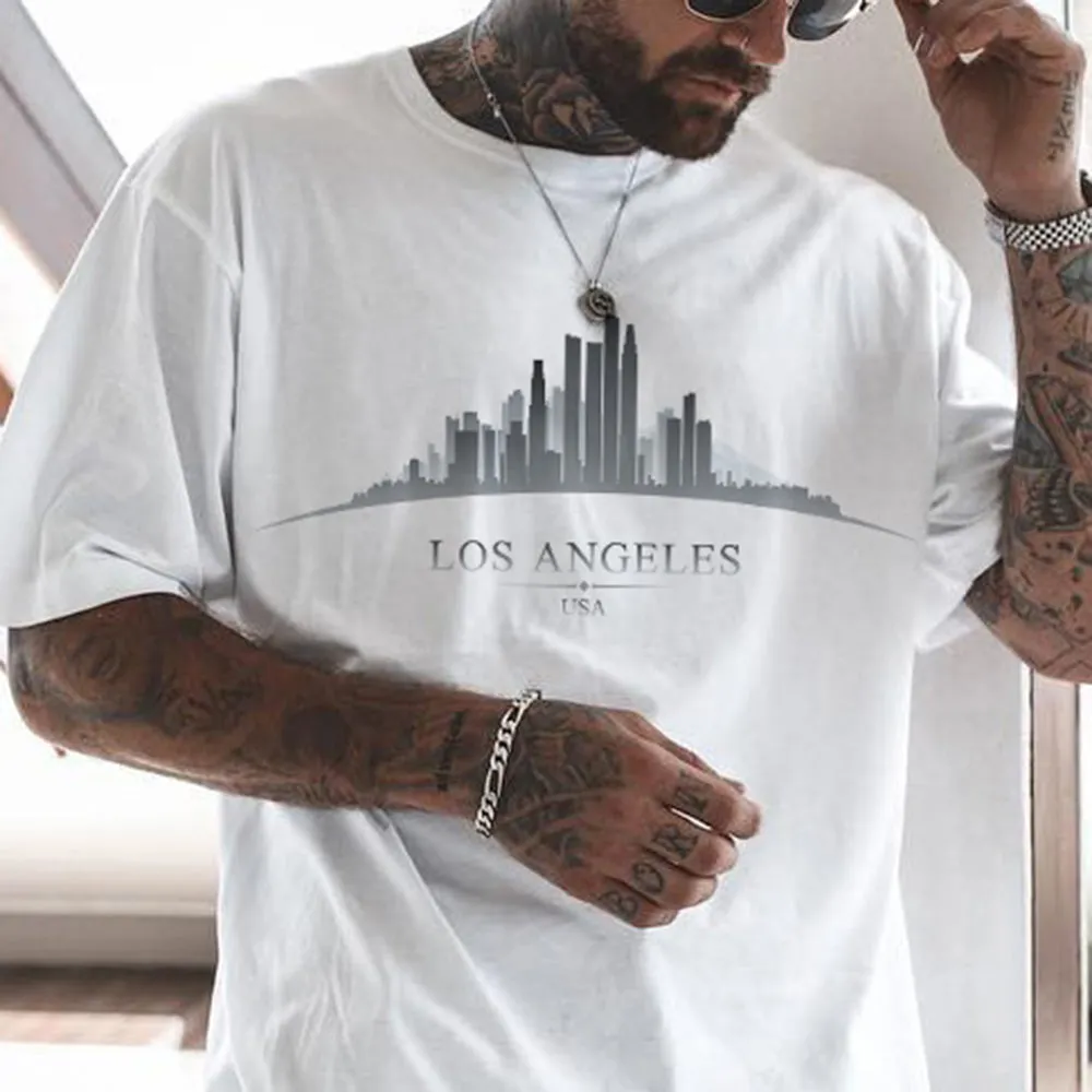 LA Letter Graphic Print Casual Men's T-Shirt sold by Shopnova product image thumbnail 2