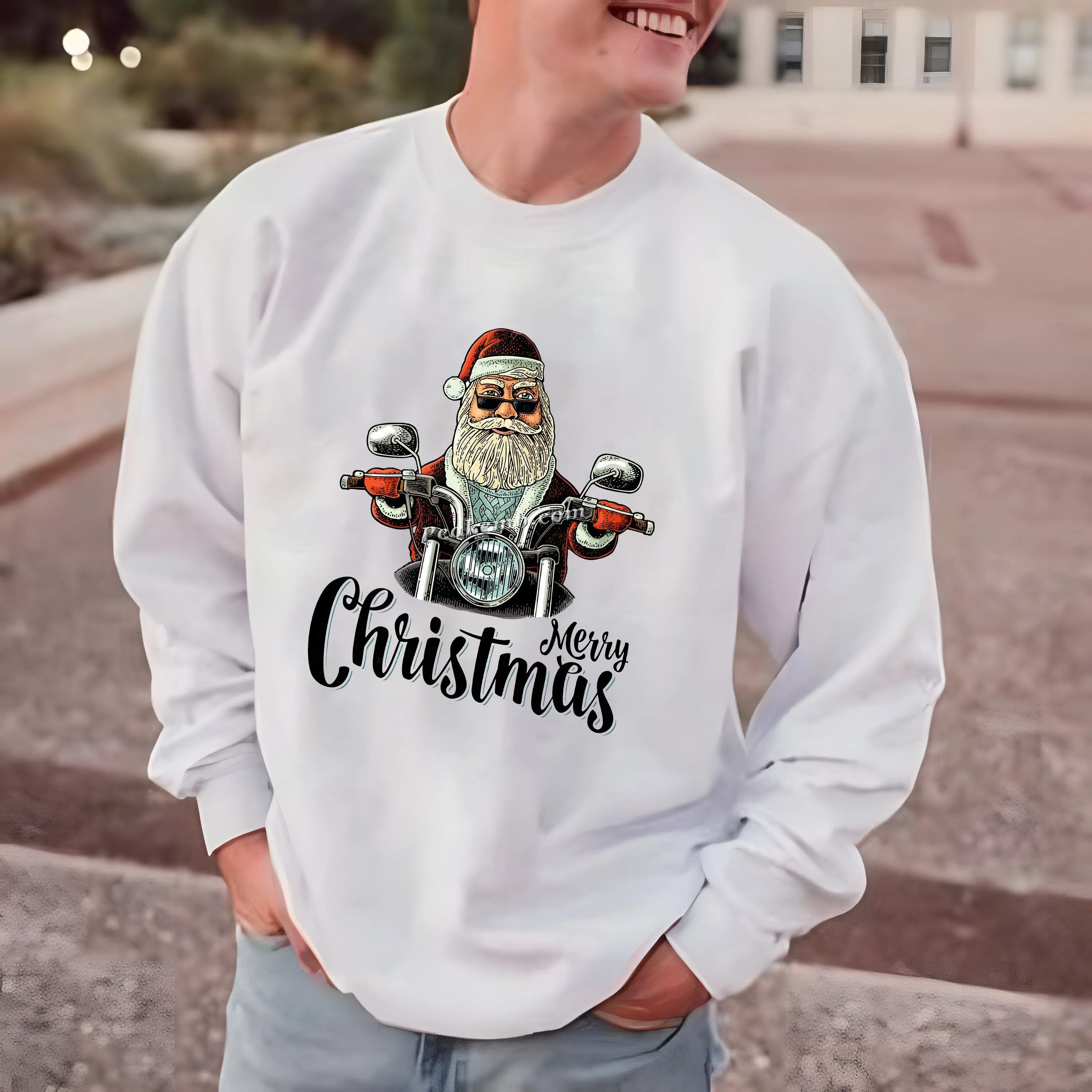Santa‘s Motorcycle Joyride Crew Neck Sweatshirt’ sold by Shopnova