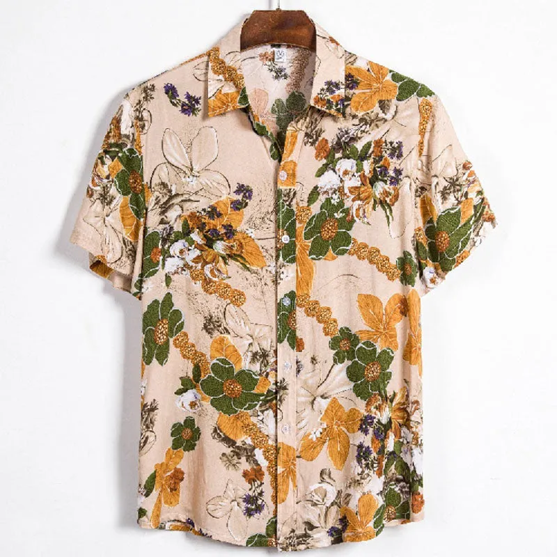 Cotton And Linen Printed Pocket Button-down Shirt sold by Shopnova