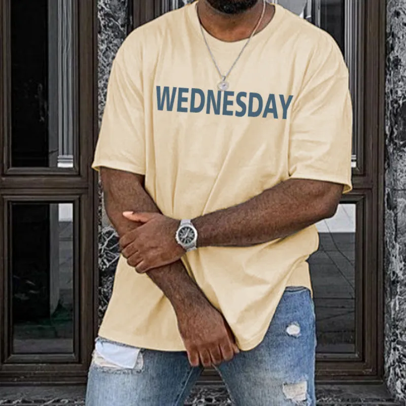 Wednesday Letters Print Short Sleeve Loose Men's T-Shirt sold by Shopnova