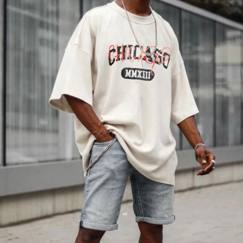 Chicago Graphic Print Loose Men's Short Sleeve T-Shirt sold by Shopnova