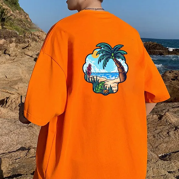 Palm Tree and Beach Print Men's Cotton T-shirt sold by Shopnova product image thumbnail 3