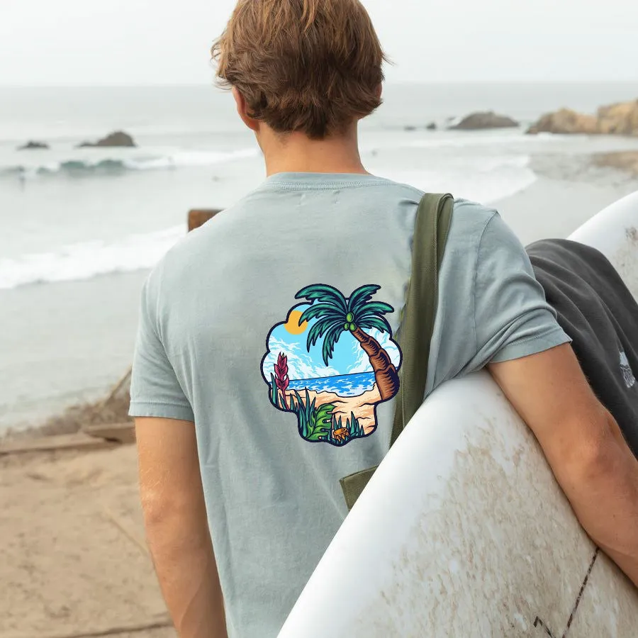 Palm Tree and Beach Print Men's Cotton T-shirt sold by Shopnova