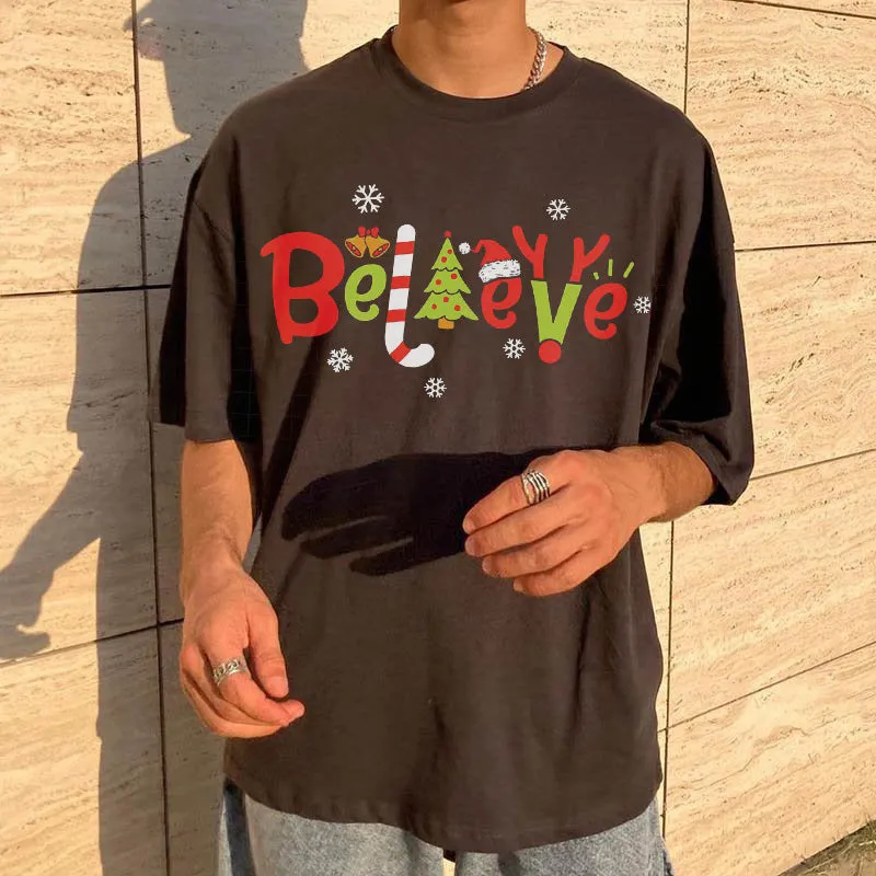 Christmas Men's Believe Faith Casual T-Shirts sold by Shopnova