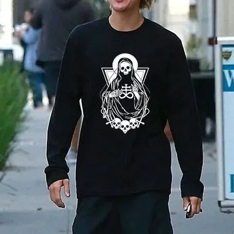 Skull Print Men's Cotton Black T-shirt 220GSM-B sold by Shopnova