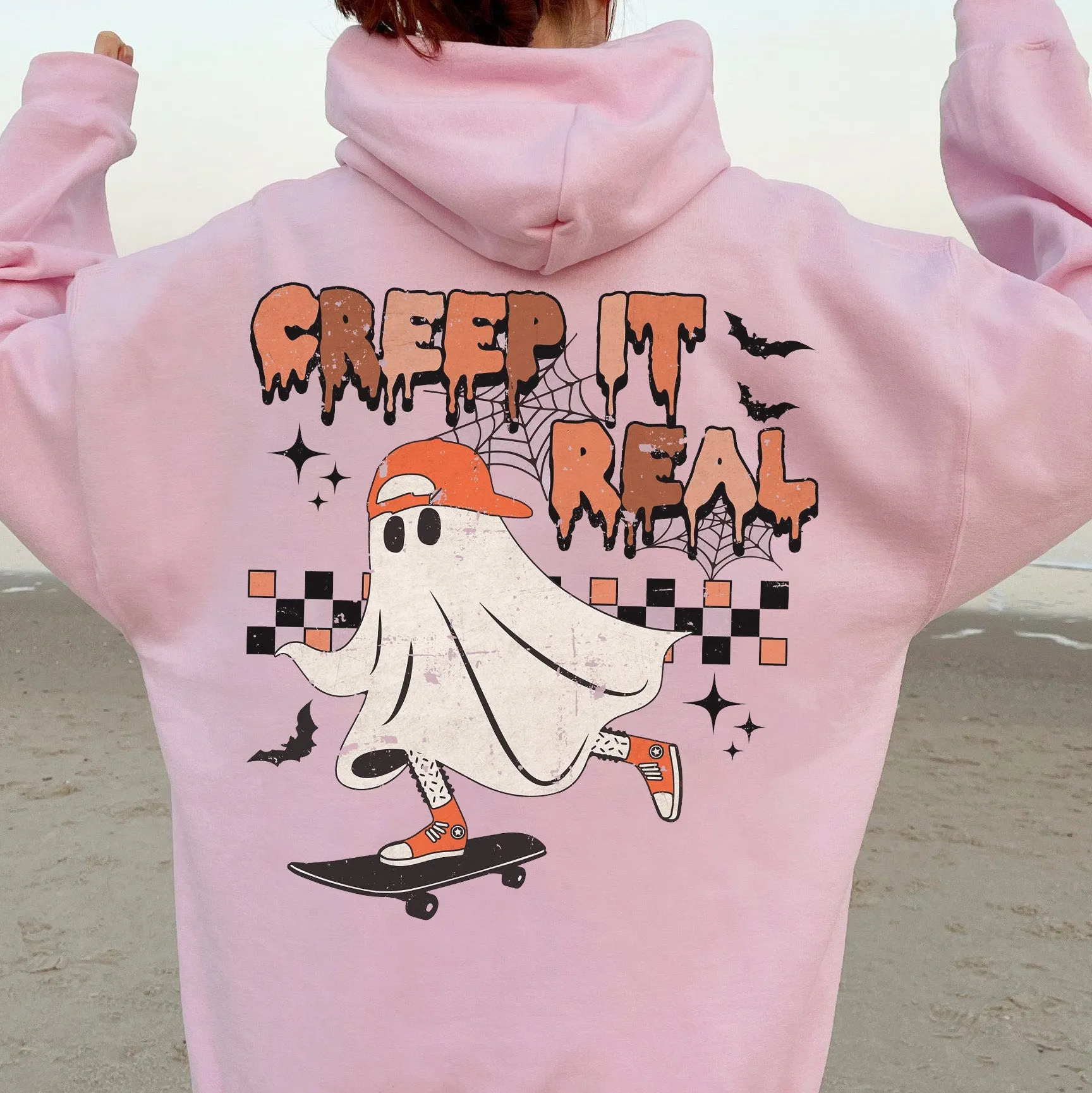 Ghost on Skateboard Print Women's Fleece Hoodie 320g sold by Shopnova product image thumbnail 2