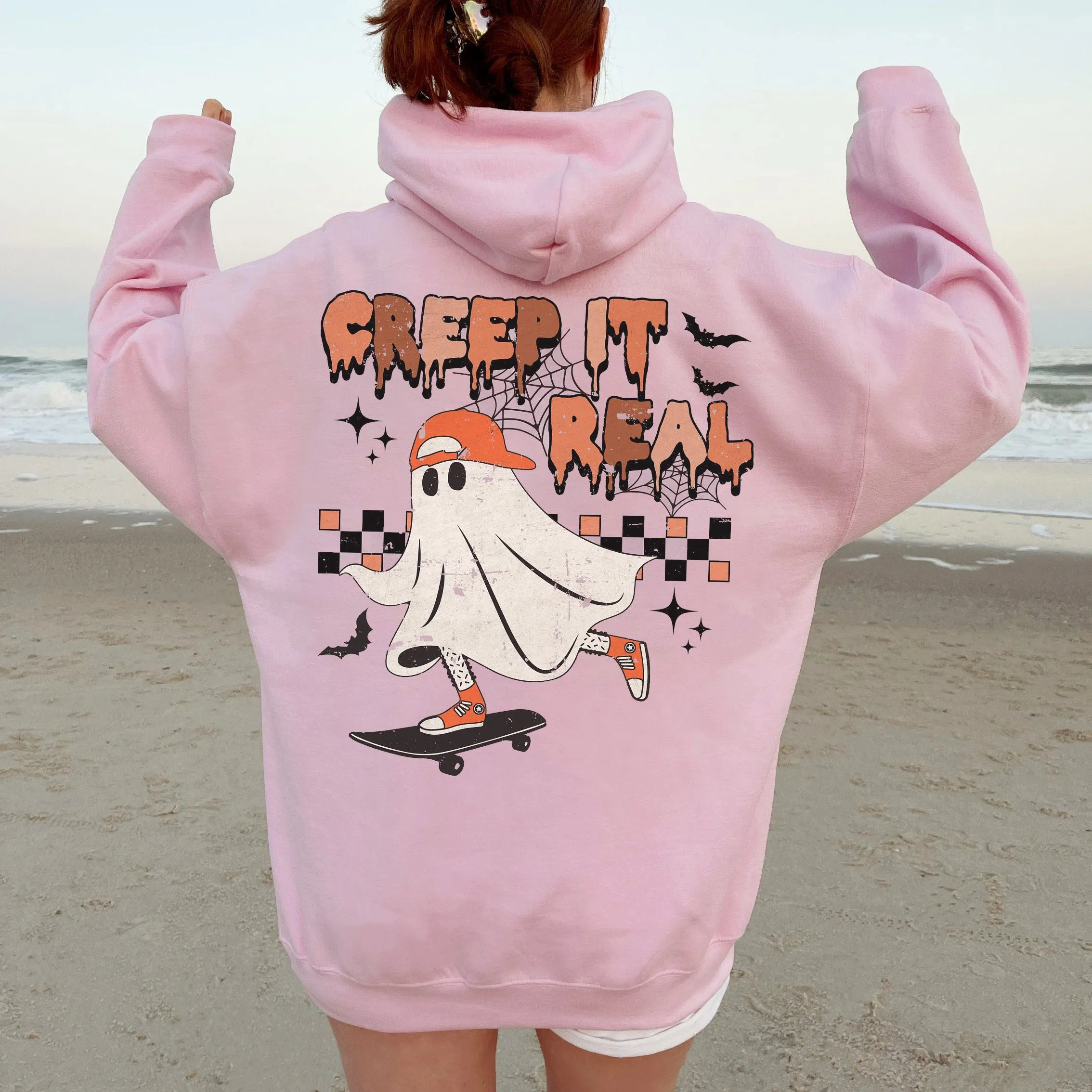 Ghost on Skateboard Print Women's Fleece Hoodie 320g sold by Shopnova