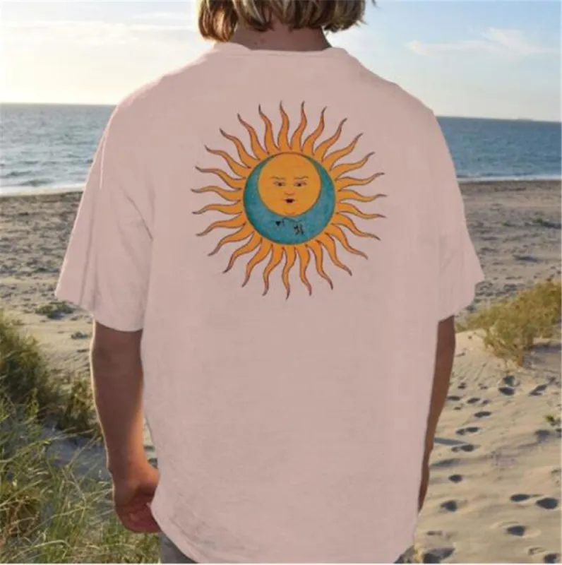 Trendy Street Star and Moon Print Round Neck Short Sleeve T-Shirt sold by Shopnova