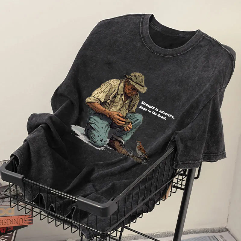 Farmer With a Bird Men's Washed Black Cotton Tee sold by Shopnova