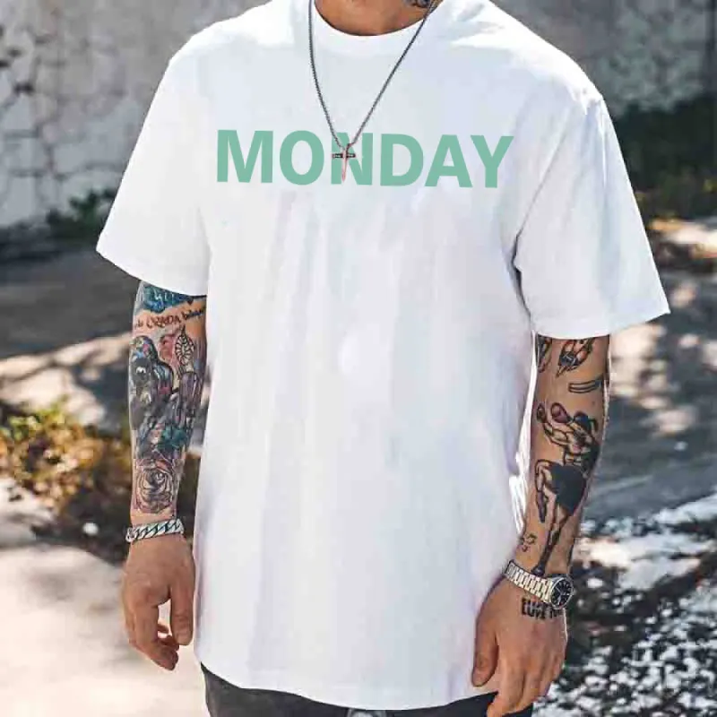 Monday Letters Print Short Sleeve Loose Men's T-Shirt sold by Shopnova