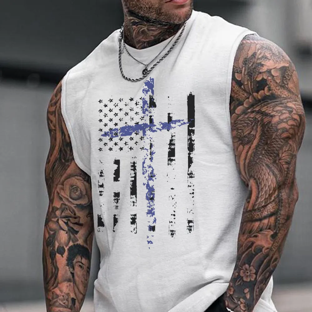 Vintage US Flag Men's Streetwear Tank Tops-C sold by Shopnova product image thumbnail 2